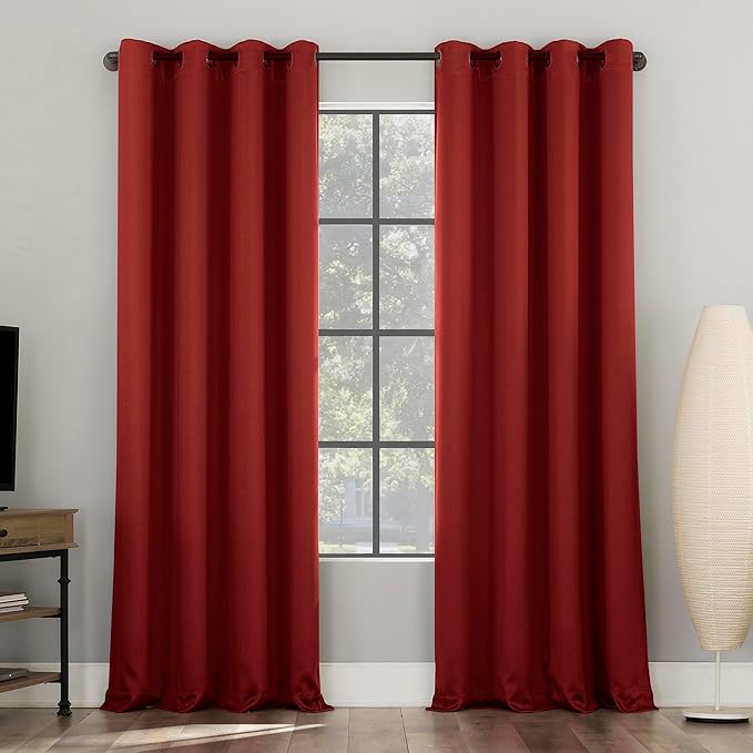 Sun Zero Nordic 2-Pack Theater Grade Noise Reducing Extreme 100% Blackout Grommet Curtain Panel Pair, 52" x 84", Red