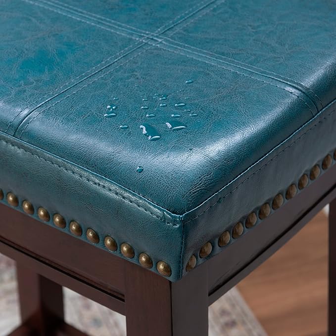 Linon Carson Blue Backless Counter Stool, Brown