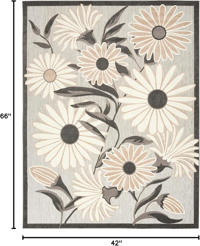 Nourison Home Aloha Beige 3'6" x 5'6" Area Rug - Easy Clean, Non Shedding, Bed Room, Living Room, Dining Room, Kitchen (4' x 6')
