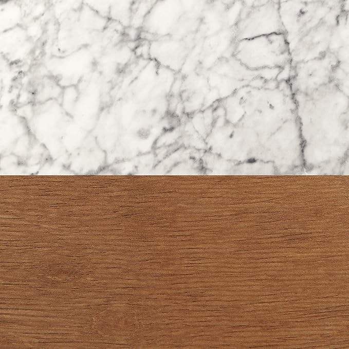 Nathan James Mid-Century James Faux White Marble Accent Side or End Table with Walnut Finish and Marble Table-top with Storage, White/Brown, Set of 2