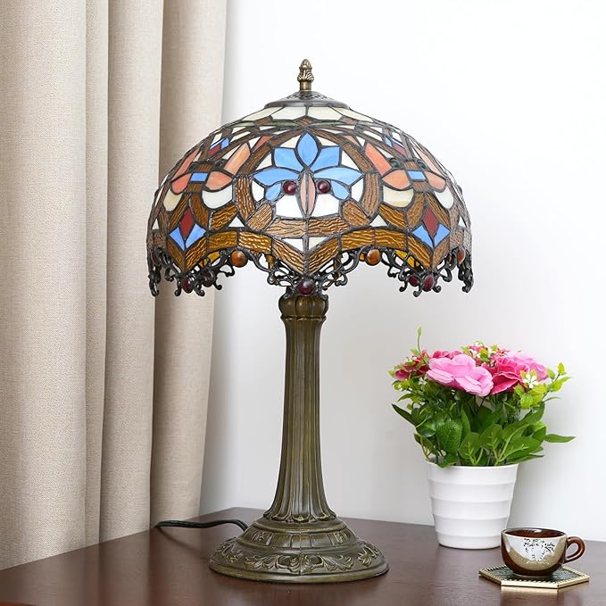 Tiffany Lamp Stained Glass Table Lamp Antique Desk Light for Bedside Nightstand Bedroom Living Room Home Office Unique Cute Accent Decor Light Include LED Bulb