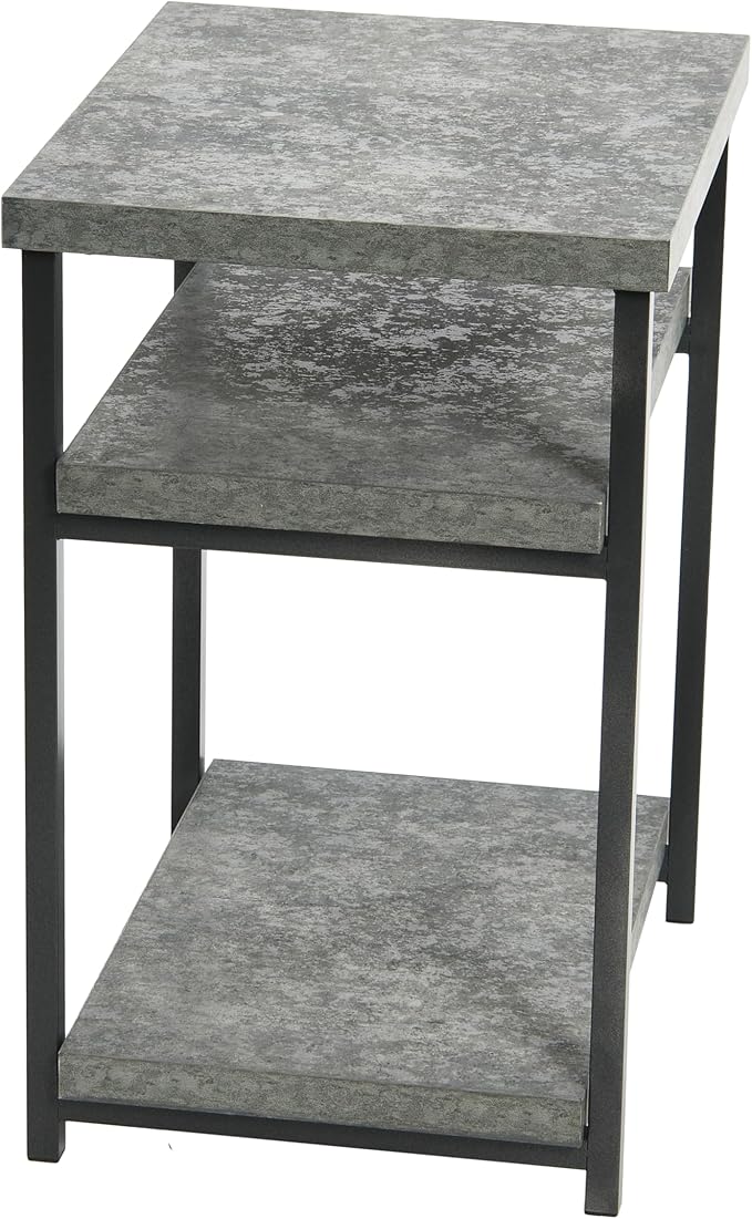 Household Essentials Jamestown Rectangular Side End Table with Storage Shelves Rustic Slate Concrete and Black Metal