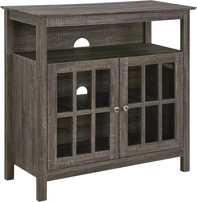 Convenience Concepts Big Sur Highboy TV Stand 36" - Modern Entertainment Center For TVs up to 40", Storage Cabinet for Dining, Living Room, & Entryway, Console Hall Table with Shelves, Weathered Gray