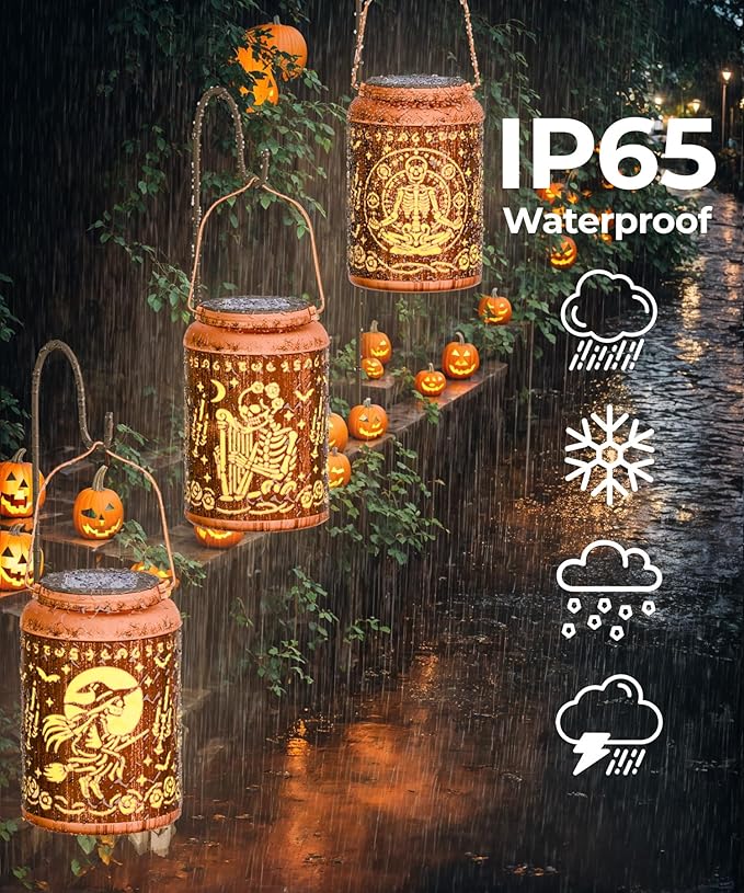 Solar Lanterns Outdoor Waterproof Decorative Garden Solar Lights Outdoor,Hanging Hollow Out Metal Ornaments Decor for Outside Lawn,Patio,Balcony,Yard Unique Gifts for Women Gothic Witchy Spooky Skull