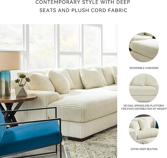 Signature Design by Ashley Lindyn Contemporary Right-Arm Facing 4-Piece Sectional with Chaise, Reversible Cushions, Armrest and Throw Pillows, White