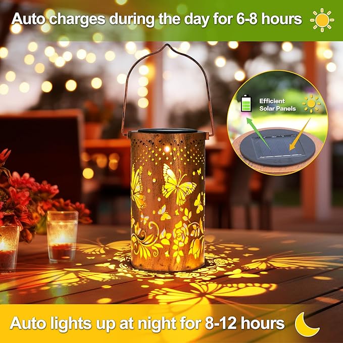 Mothers Day Gifts, 2 Pack Butterfly Birthday Gifts for Women Mom Grandma Solar Lanterns Outdoor Waterproof Garden Decor Hanging LED Decorative Light for Patio Yard Lawn Gardening Gifts