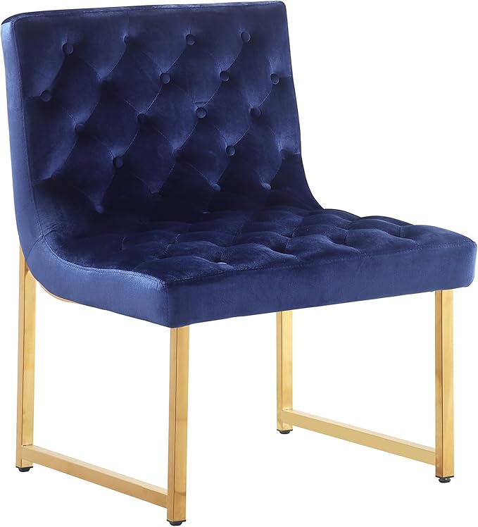 Iconic Home Moriah Accent Chair Sleek Elegant Tufted Velvet Upholstery Plush Cushion Brass Finished Polished Metal Frame, Contemporary Modern, Navy