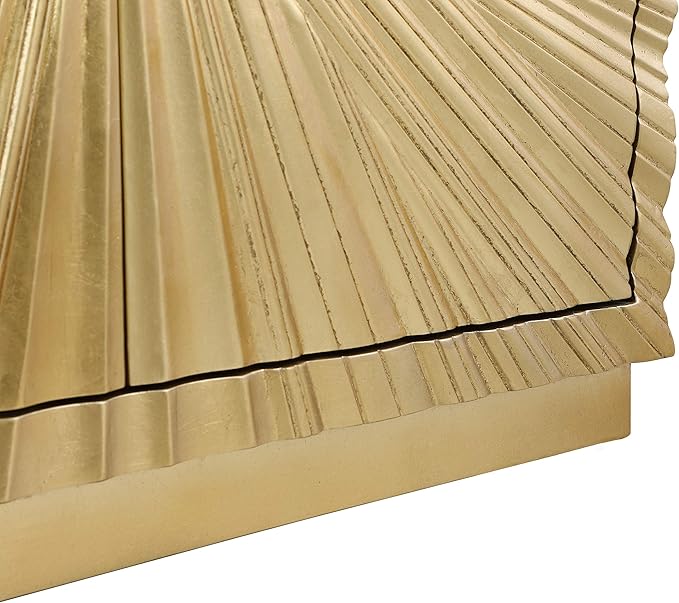 Meridian Furniture Golda Collection Modern | Contemporary Gold Leaf Sideboard/Buffet with Intricate Hand Carved Starburst Design, 66" W x 18" D x 31" H