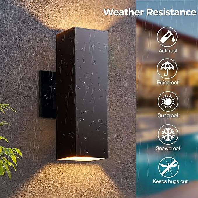 KIZON Outdoor Wall Lights with Dusk to Dawn Sensor 2 Pack, Modern Outdoor Sconce Lights with Oil Rubbed Bronze Finish, Aluminum Exterior Lighting Fixtures for House Porch, ETL Listed