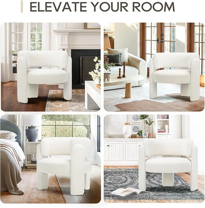 COLAMY Modern Accent Chair Set of 2, Velvet Accent Chairs, Upholstered Barrel Chairs with Solid Wood Legs, Comfy Side Chair for Living Room, Bedroom, Reading, Cozy Reading Chair,Cream