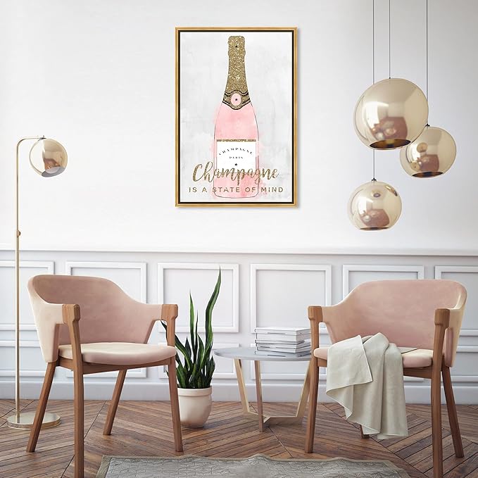The Oliver Gal Artist Co. Drinks and Spirits Wall Art Framed Canvas Prints 'Champagne Mind Glitter' Champagne
