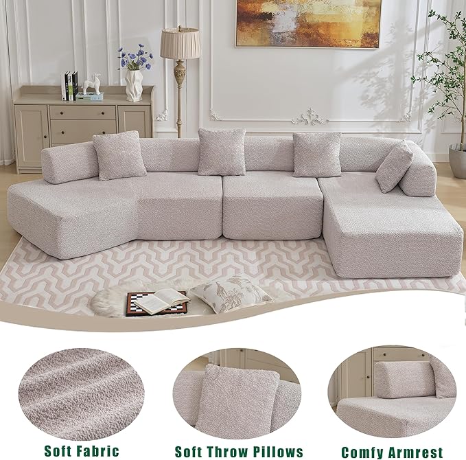 140" L-Shape Couch,Modern Minimalist Sleeper Sofa,Modular Sectional Couches with Chaise,Free Combination Foam-Filled Furniture,4 Seats Corner Chair for Dorm,Apartment,Studio,Office,Gray