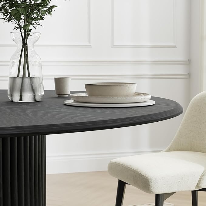 Casaphoria 46" Round Dining Table, Modern Wood Kitchen Table with Cylinder Polygonal Base for Living Room & Dining Room, Easy Assembly Farmhouse Furniture for 4-6, Black
