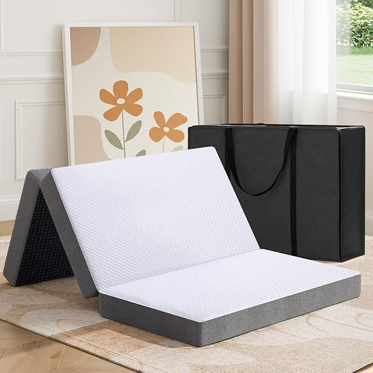 MASVIS Trifold Mattress, 6 Inch Memory Foam Foldable Mattress with Washable Cover, Tri-Folding Floor Bed for Camping, Full