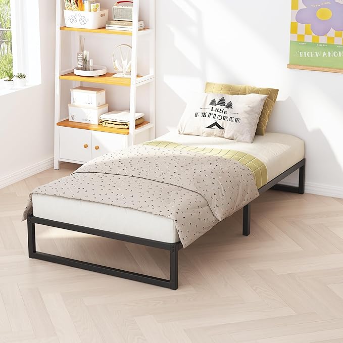 8 Inch Twin Bed Frames, Metal Platform Mattress Foundation with Steel Slat Support, No Box Spring Needed, Easy Assembly, Black
