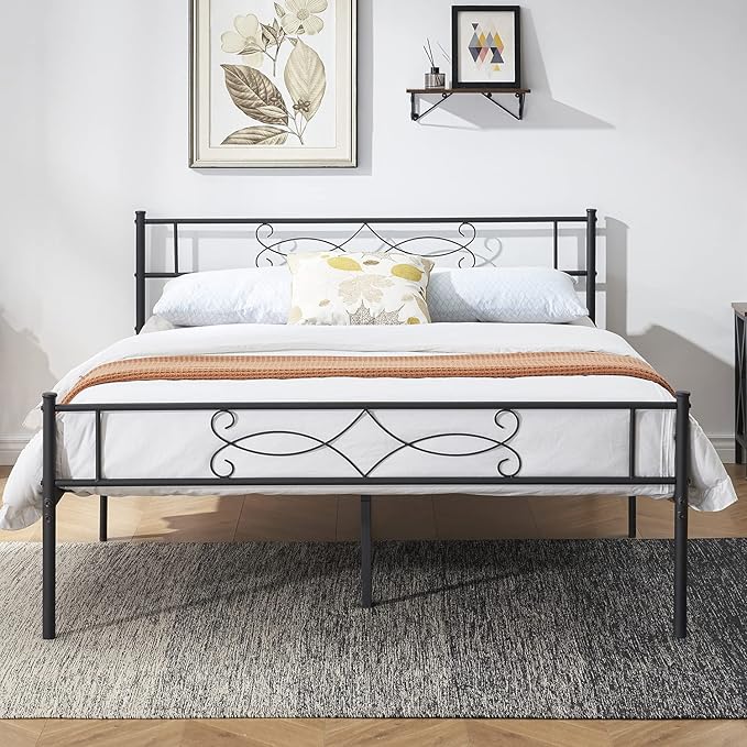 VECELO Full Size Metal Platform Bed Frame with Headboard/Steel Slat Support/No Box Spring Needed/Easy Assembly