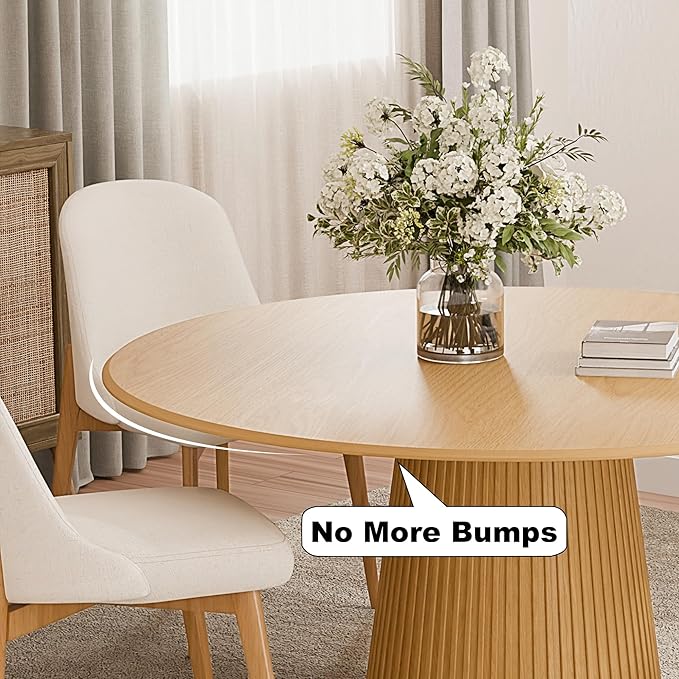 Casaphoria 60" Round Dining Table, Modern Wood Kitchen Table with Cone Grating Bar Base for Living Room & Dining Room, Easy Assembly Farmhouse Furniture for 4-6, Oak