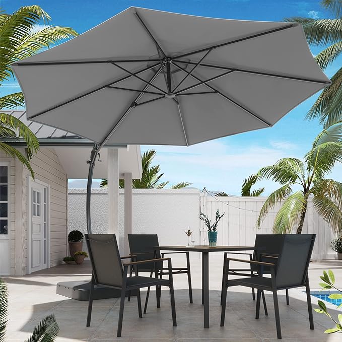 LAUSAINT HOME Outdoor Patio Umbrella with Base included, Deluxe Curvy Cantilever Umbrella Heavy Duty Offset Hanging Umbrella