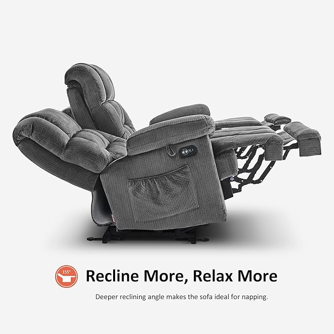 MCombo Zero Gravity Power Loveseat Recliner with Console, Heat and Vibration Massage, Reclining Loveseat Sofa with USB Ports, Cup Holders for Living Room, Fabric RS6234 (Grey)