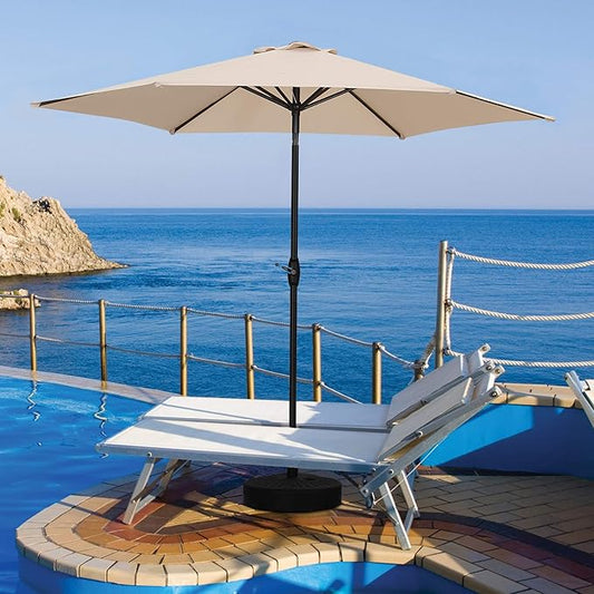 HYD-Parts 9FT Patio Umbrella Outdoor Table Umbrella,Market Umbrella with Push Button Tilt and Crank for Garden, Lawn, Deck, Backyard & Pool, No Base (Khaki)