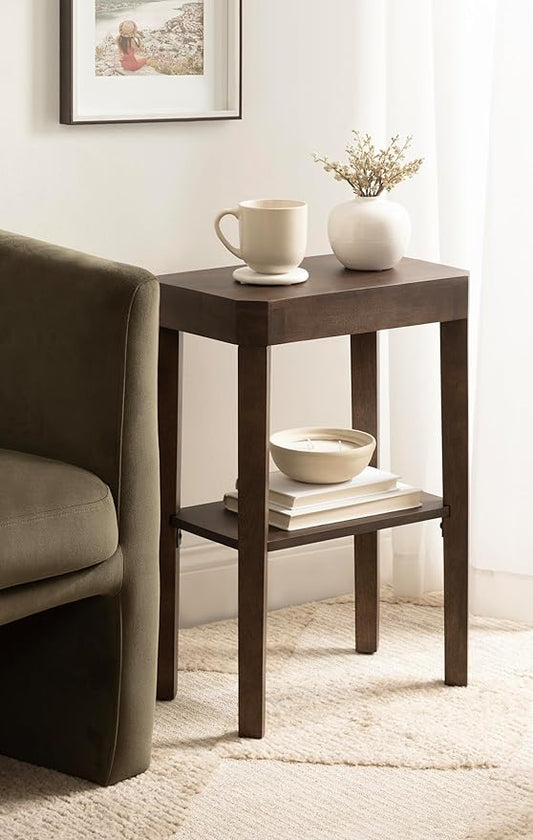 Kate and Laurel Talcott Modern Rectangle Wood Side Table, 16 x 10 x 25, Dark Brown, Transitional Decorative Two-Tier End Table for Use as a Bedroom Nightstand or Living Room Accent