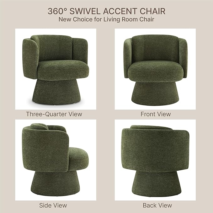 Swivel Barrel Chair Set of 2,360° Accent Chairs with Round Backrest,Upholstered Lounge Chair for Vanity,Living Room,Bedroom,Reading Nook,Green