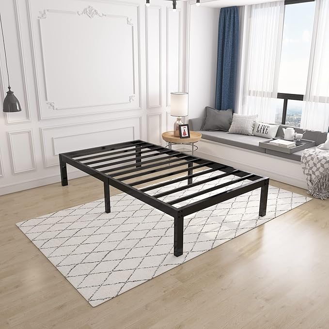 14 Inch 4000lbs Heavy Duty Support Basic Bed Frame/Mattress Foundation/Box Spring Replacement/Steel Slat Platform/Easy to Assemble/with Storage/Noise Free, Twin