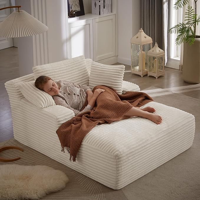 KEIKI 66" Oversized Chaise Lounge Chair Indoor, No-Assembly Modern Boneless Chair for Living Room Relaxation, Reading, Napping & Daily Lounging, Plush Comfy Sleeper Style for Home Comfort