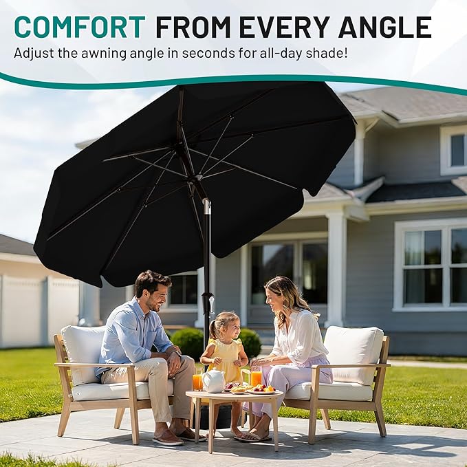 AreShark 9FT Valance Patio Umbrella, Outdoor Table Umbrella with Tilt and Crank, Outdoor Market Umbrellas W/ 8 Sturdy Ribs UV Protection for Garden, Deck, Backyard and Pool, Black