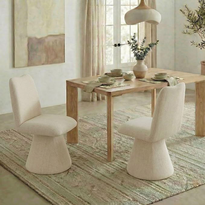 Swivel Dining Chairs Set of 1, Modern Upholstered Dining Chair Mid Century Kitchen Chairs with High Back, 360 Degree Rotating Vanity Chair for Dining Room, Bedroom, Farmhouse, Sand