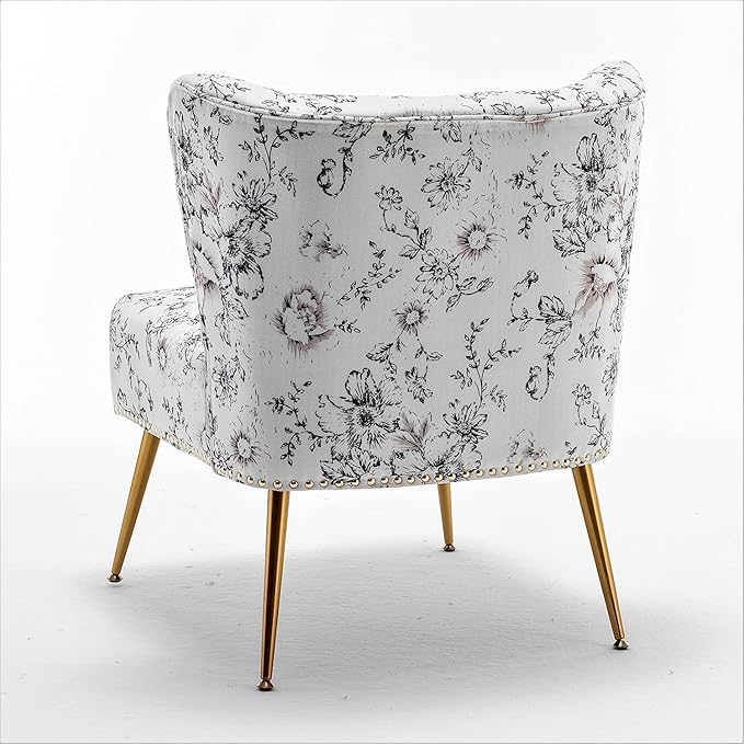 Thia Armless Accent Chair for Living Room, Elegant Seat with Nailhead Trim, Gold Metal Legs and Comfortable Curved Back, 28" D x 25" W x 29.5" H, 04 Floral Print