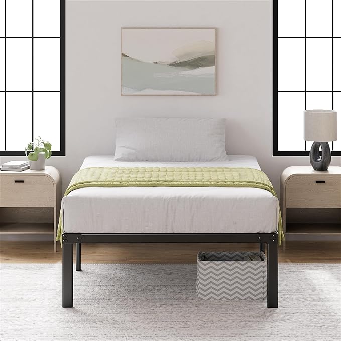 ZINUS Yelena 18 Inch Twin Metal Platform Bed Frame, Steel Slat Support, No Box Spring Needed, Eco Friendly WonderBox(TM) Packaging, Easy Assembly, Black