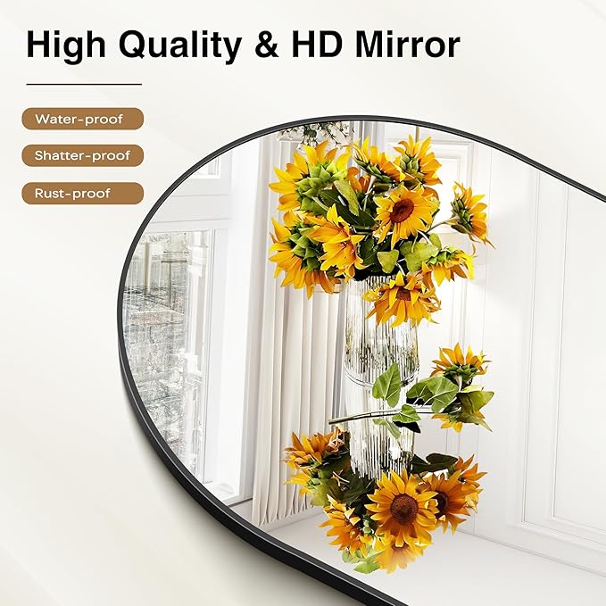 Arched Mirror, 42’’x42’’ Black Arch Mirror for Bathroom, Large Arched Bathroom Mirror with Frame, Modern Wall Mounted Mirror for Over Sink Mantle Bedroom Vanity Living Room Entryway