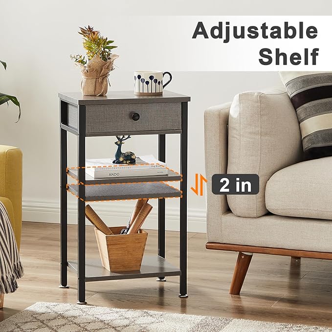 VECELO Tall End Table,Nightstand with Drawer and Adjustable Storage Shelf,27.6 inch Side Table for Living Room/Bedroom/Entryway Small Spaces