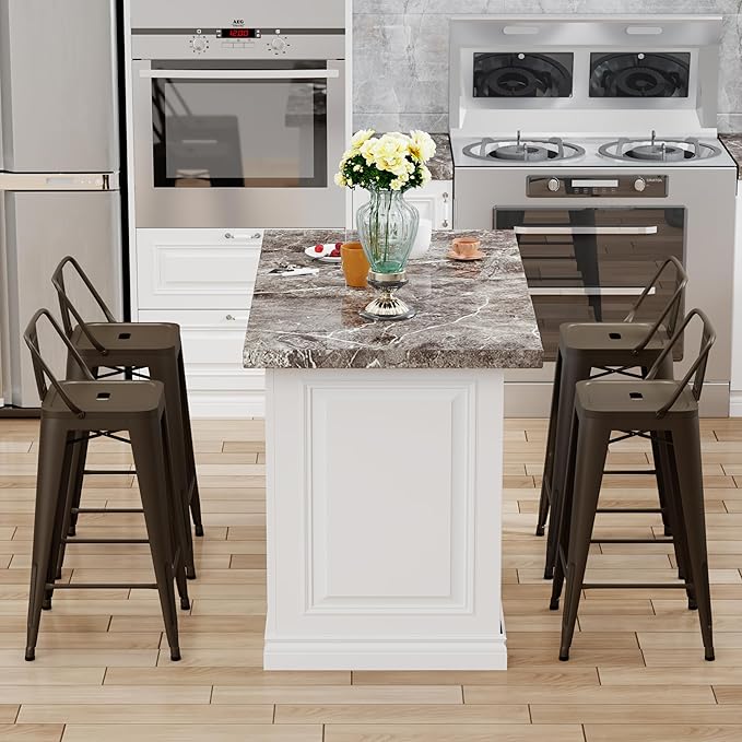 Tongli Metal Bar Stools Set of 4 Barstools Bar Height Bar Stools with Back Industrial Bar Stool Indoor Counter Stool Kitchen Island Stools Modern Bar Chair 30inch Rusty