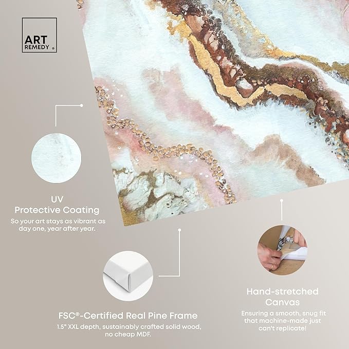 Art Remedy Blush Geode Gallery Wrapped Mineral, Agate & Geode 1 Piece Canvas Wall Art, 24" x 30", Gallery Wrapped