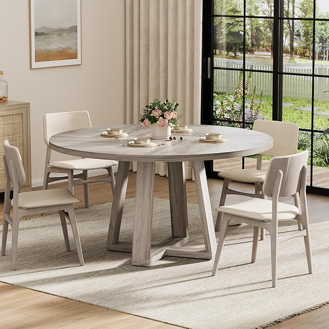 Garvee Round Dining Table for 4-6 People, 47" Modern Kitchen Dinner Table with Wood Cross Pedestal Base for Living Room, Grey