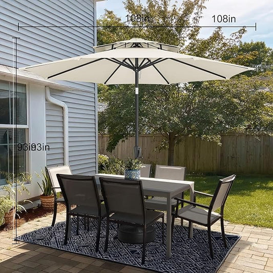 9ft Outdoor Patio Umbrella - 2-Tier Table Umbrella Waterprool UV Protection, Sombrillas de Patio with Push Button Tilt, Sun Umbrella for Pool, Porch, Garden, Backyard (Ivory)