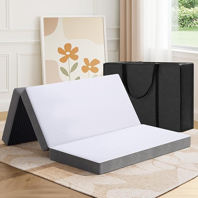 MASVIS Trifold Mattress, 3 Inch Memory Foam Foldable Mattress with Washable Cover, Tri-Folding Floor Bed for Camping, Twin