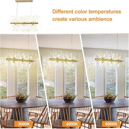 Depuley 27.5" Modern Gold Crystal Firework Chandelier, 9-Light Crystal Light Fixture Hanging, Linear Dandelion Chandelier, Sputnik Ceiling Pendant Light Fixtures for Dining Room(G9 Bulbs Included)