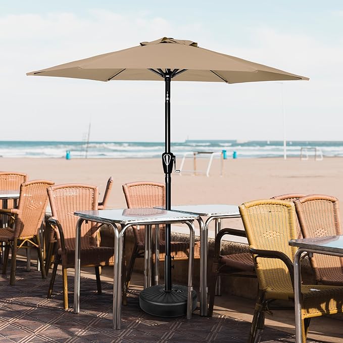 YSSOA 7.5' Patio Umbrella Outdoor Table Market Yard Umbrella with 6 Sturdy Ribs, Tan