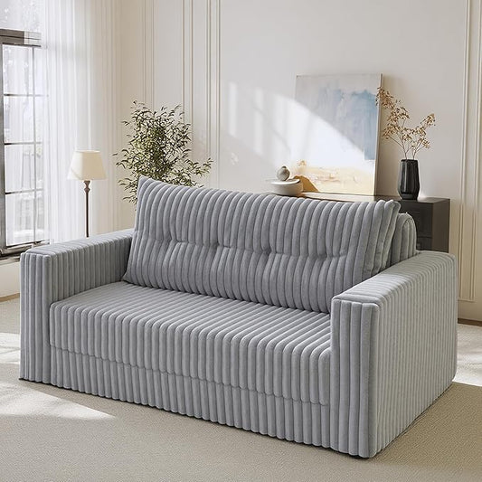 HABUTWAY Folding Sofa Bed, 2 in 1 Convertible Sleeper Chair with Pillow, Portable Fold Out Chair Bed with Armrest, Comfy Floor Couch, Lazy Sofa for Living Room Bedroom Dorm Home Office, Light Grey