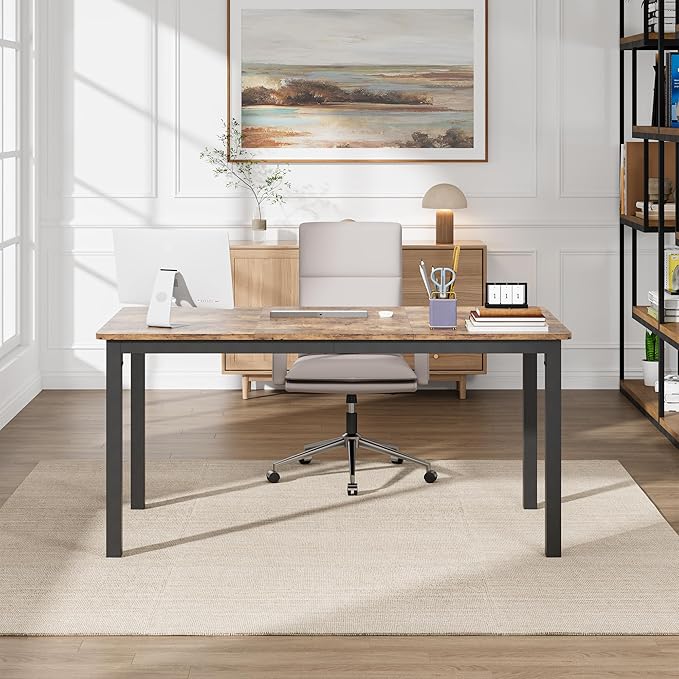 IDEALHOUSE Dining Table for 4-6 People, 63'' Long Wooden Rectangular Kitchen Table with Sturdy Metal Legs, Heavy Duty Dining Room Table for Large Family, 31.5" D x 63" W, Brown