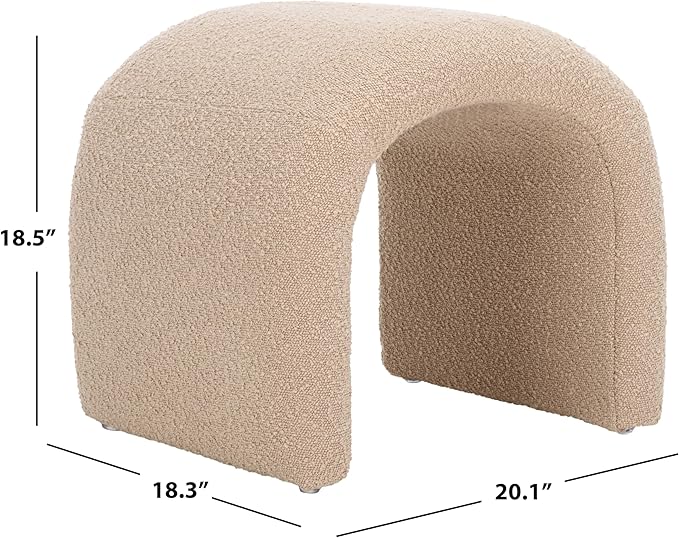 SAFAVIEH Home Collection Kibo Tan Boucle Waterfall Curved Ottoman (Fully Assembled)