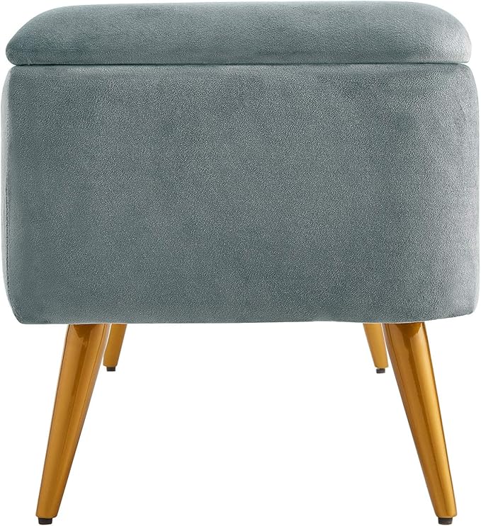 Ball & Cast Upholstered Velvet Storage Bench 44"W x 16"D x 18"H Grey,Golden Powder Coating Legs Set of 1