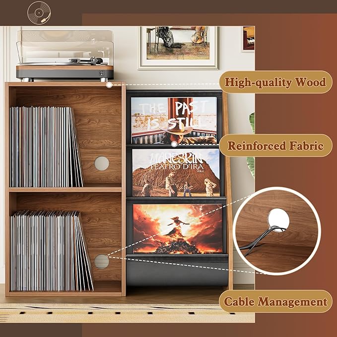 Record Player Stand,Turntable Stand with Vinyl Record Storage,Record Player Table with Vinyl Display Holder Shelf,Record Player Cabinet with 220 Albums Organizer,Media Console Cabinet for Stereo Audio