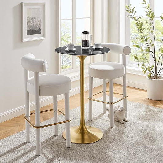 Modway Lippa Round 28" Artificial Marble Mid-Century Modern Bar Table in Gold Black