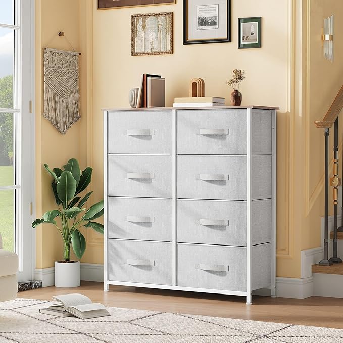 DWVO Fabric Dresser for Room, Tall Storage 8 Drawers, Black Dresser & Chest of Drawers, Storage Drawer Organizer for Closet, Living Room