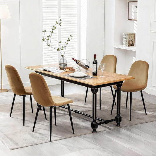 CangLong Modern Velvet Chairs with Metal Legs for Living, Bedroom, Restaurant, Dining Room, Set of 4, Earthy Yellow