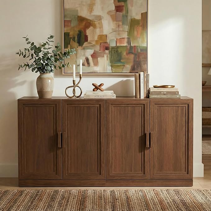 Casaphoria Adam Sideboard Buffet Cabinet with Storage, Sideboard Cabinet with Wooden Doors & Adjustable Shelves, 62" W x 31" H Coffee Bar for Entryway Kitchen Living Room, Walnut